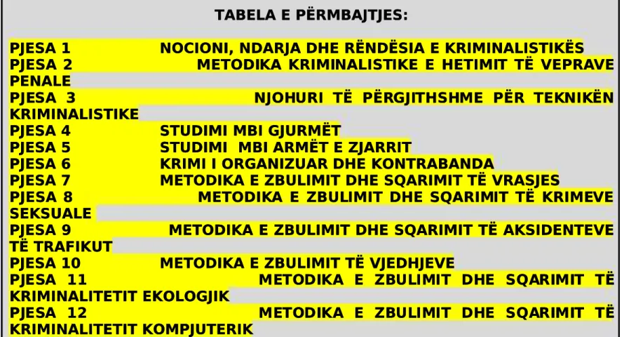 TABELA E PËRMBAJTJES: