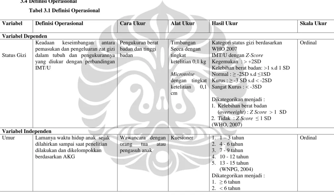 Tabel 3.1 Definisi Operasional 
