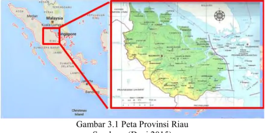 Gambar 3.1 Peta Provinsi Riau  Sumber : (Devi,2015)  3.2 Data dan Peralatan 