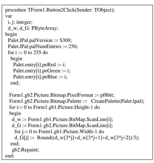 Gambar 3.4. Code Konversi citra bewarna ke citra Gray Scale   type 