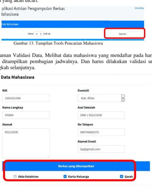 Gambar 13. Tampilan Tools Pencarian Mahasiswa 