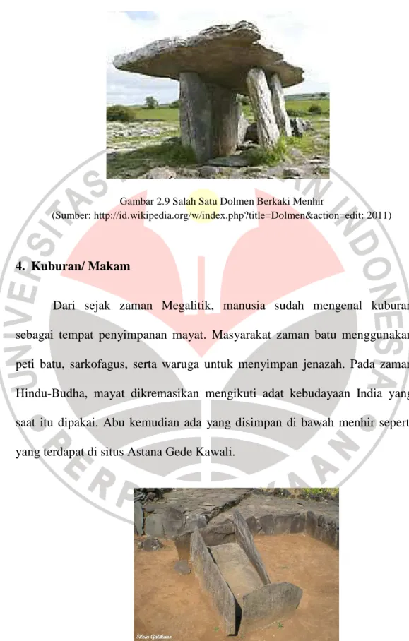 Gambar 2.9 Salah Satu Dolmen Berkaki Menhir                                                                     (Sumber: http://id.wikipedia.org/w/index.php?title=Dolmen&amp;action=edit: 2011) 