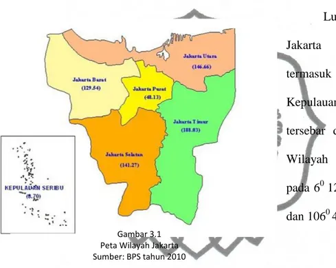 Gambar 3.1  Peta Wilayah Jakarta  Sumber: BPS tahun 2010 