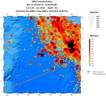 Gambar 5. Lay out penerimaan informasi gempa dari E-MSC pada tanggal 11 Januari 2012 