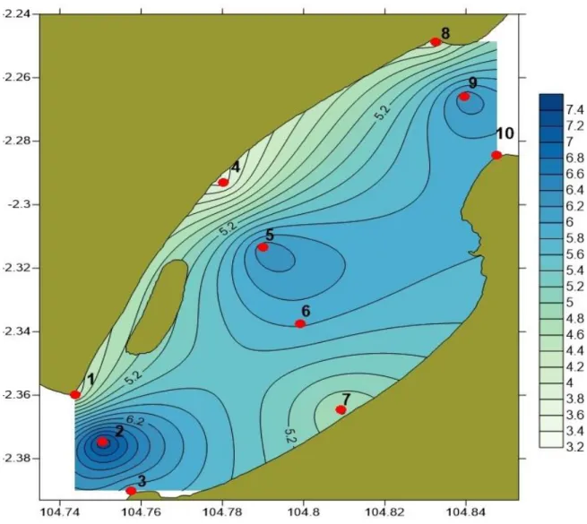Figure 3.  Distribution  pattern  of  total  organic  carbon  content  in  aquatic  sediments  in  the  Banyuasin Estuary