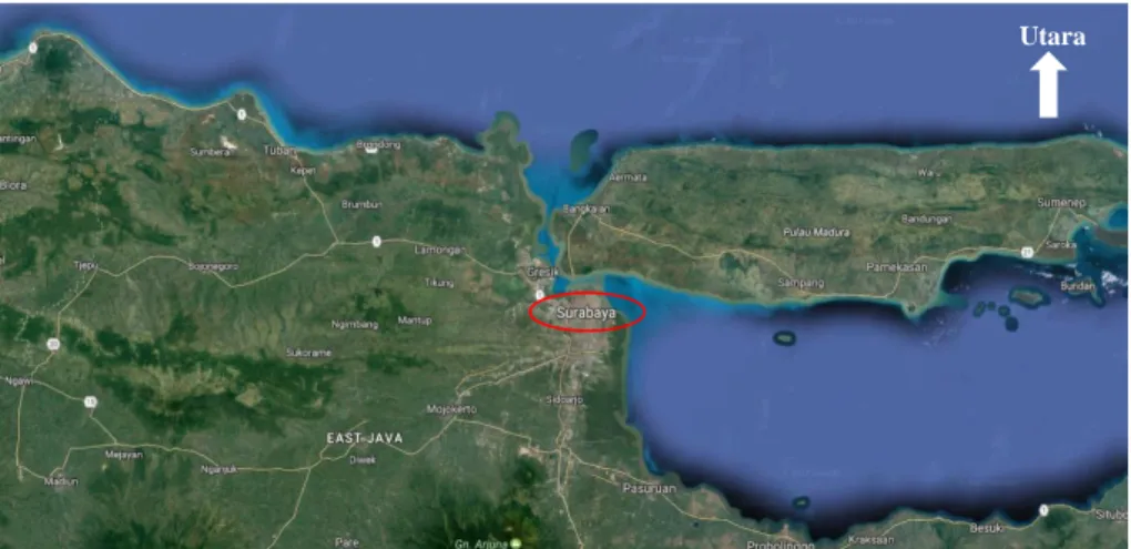 Gambar 1.1 Peta Kota Surabaya  Batas wilayah wilayah kota Surabaya yaitu : 