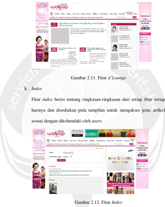 Gambar 2.11. Fitur d’Lounge  k.  Index  