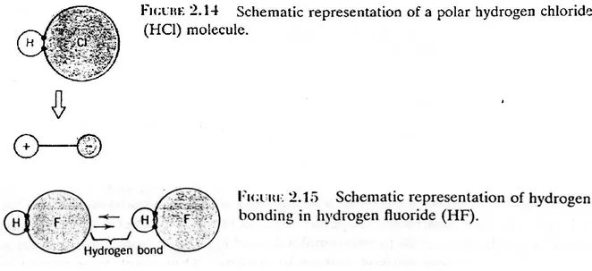 Gambar 2.14 adalah penggambaran skematik dari molekul hidrogen klorida; momen dipol  permanen timbul dari muatan netto dari muatan positif dan negatif yang masing-masing  berkaitan dengan ujung-ujung hidrogen dan klorin dari molekul HCl