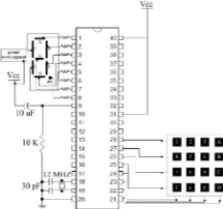 Gambar 12. Rangkaian Keypad dengan Mikrokontroller  Komponen yang digunakan: 