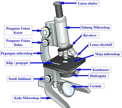 Gambar 1.1. Mikroskop dan Bagiannya 