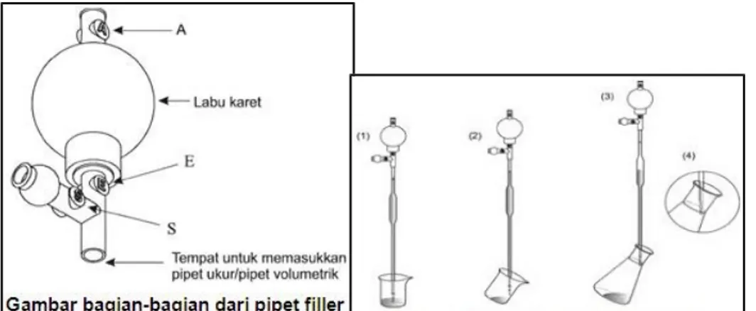 Gambar 5.1 Bagian dan Teknik Menggunakan Pipet Filler (Azhar, 2013)