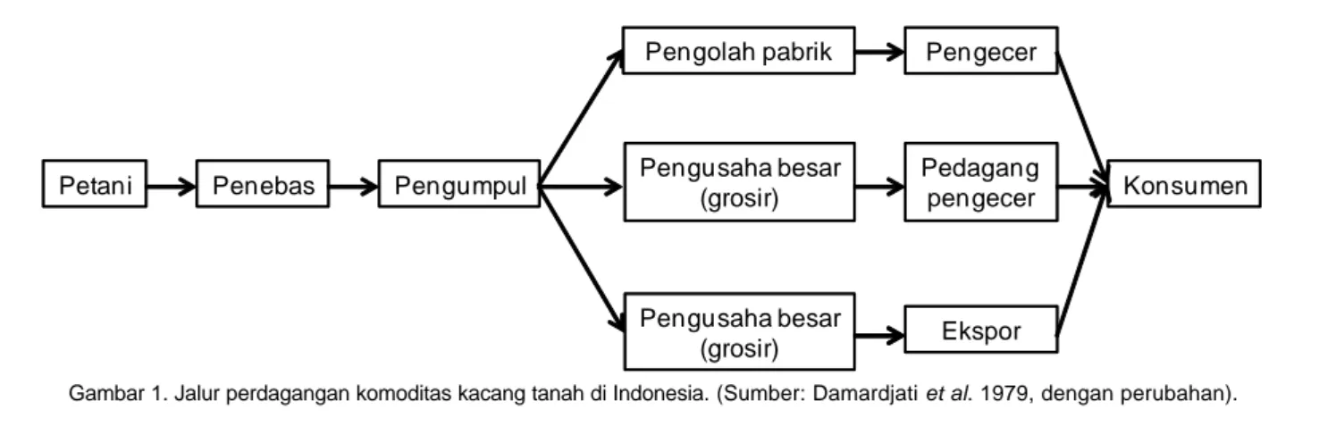 Gambar 1. Jalur perdagangan komoditas kacang tanah di Indonesia. (Sumber: Damardjati et al