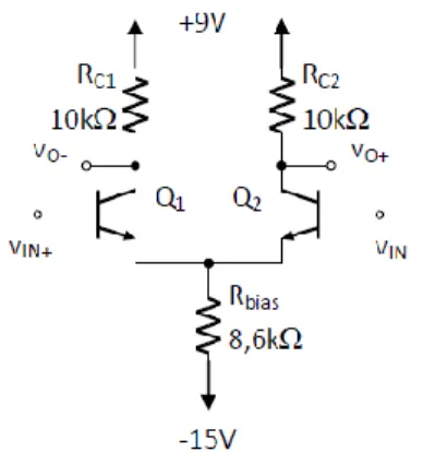 Gambar 7 Rangkaian Penguat Diferensial dengan Bias  Resistor dan Emitor Degeneratif 