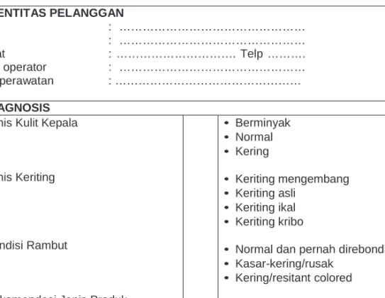 Tabel 5. Lembaran Diagnosa Pelurusan Rambut