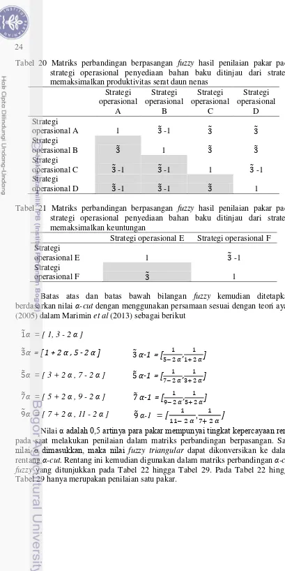 Tabel 20 Matriks perbandingan berpasangan fuzzy hasil penilaian pakar pada 