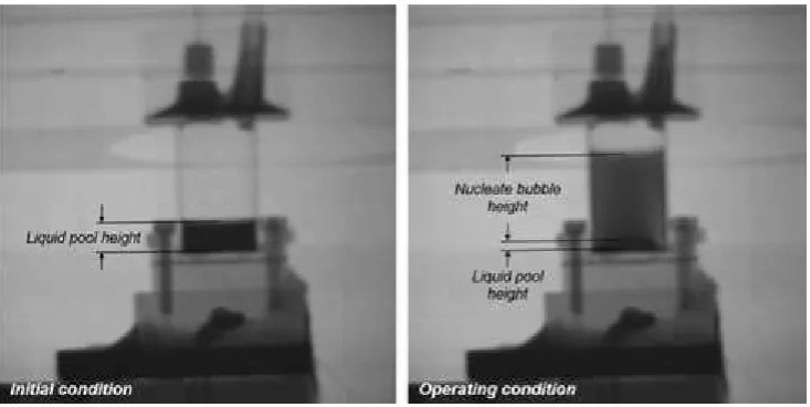 Fig. 12. Quantitative measurement of boiling phenomenon in the terms of liquid pool and nucleate bubble height at initial and operating condition.