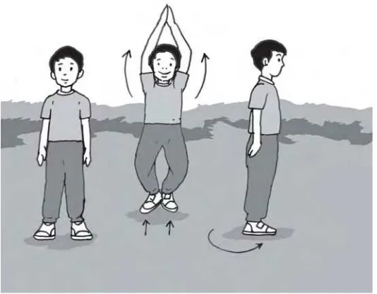 Gambar 4.5 Lompat di tempat sebanyak 3x. Padahitungan ke-4 siswa berputar ke arah kanan atau kiri.