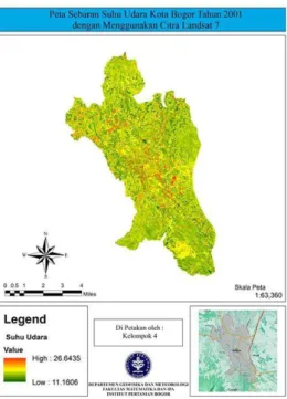Gambar 10  Peta Sebara Suhu Udara Kota Bogor Tahun 2001 