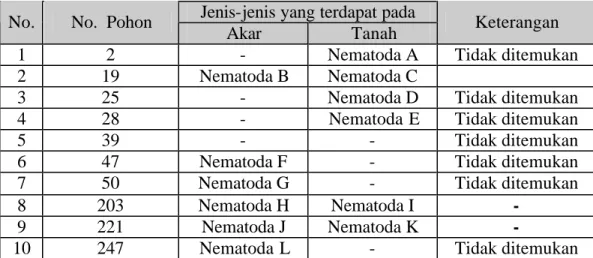 Tabel 2.  Jenis-jenis Nematoda yang  Ditemukan pada Tegakan A.  Mangium  Jenis-jenis yang terdapat pada 