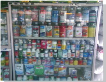 Gambar 2. Berbagai produk formulasi pestisida yang dijual di kios-kios pertanian