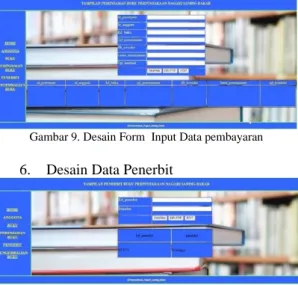 Gambar 9. Desain Form  Input Data pembayaran   6.  Desain Data Penerbit 