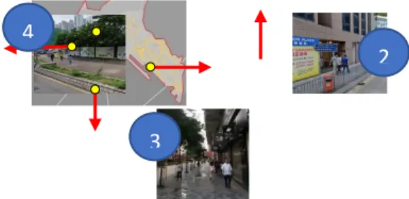 Gambar 15. Path Pejalan Kaki Kawasan Kowloon  Sumber: Google Street View, 2020  Pada  gambar  15  garis  berwarna  kuning  menunjukan  jalan  yang  memiliki  trotoar