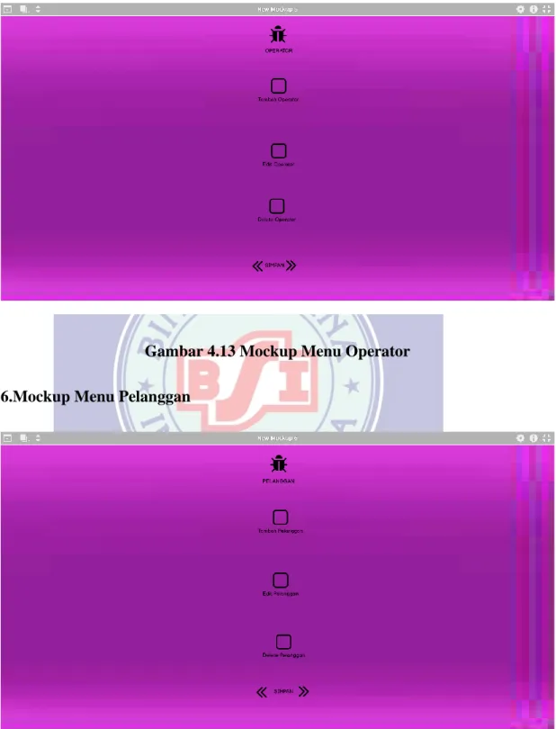 Gambar 4.13 Mockup Menu Operator  6.Mockup Menu Pelanggan 