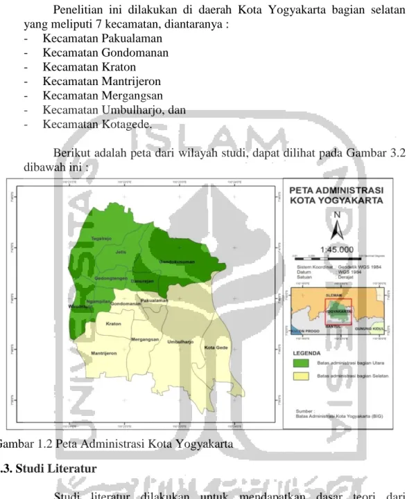 Gambar 1.2 Peta Administrasi Kota Yogyakarta  3.3. Studi Literatur 