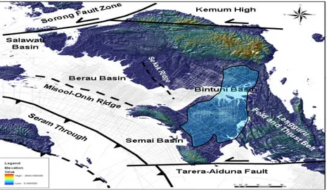 Gambar 3.1  Peta Geologi Regional Kepala Burung (KB).  (Dumex, dkk 2007, BP Indonesia)