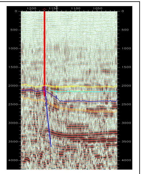 Gambar 5.4 Contoh data seismik yang melewati sumur W-1  Basement 