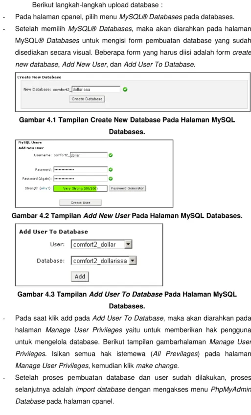 Gambar 4.1 Tampilan Create New Database Pada Halaman MySQL  Databases. 
