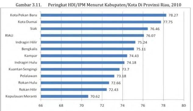 Tabel 3.5.  HDI/IPM MENURUT KABUPATEN/KOTA DI PROVINSI RIAU TAHUN 2010 