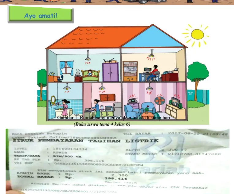 Gambar 1. Rumah yang menyalakan listrik di siang hari  (Buku siswa tema 4 kelas 6) 