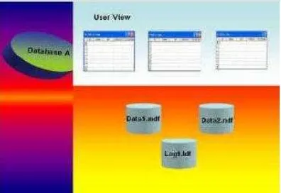 Gambar 2.13 Contoh arsitektur SQL yang terdiri atas tabel, file database 