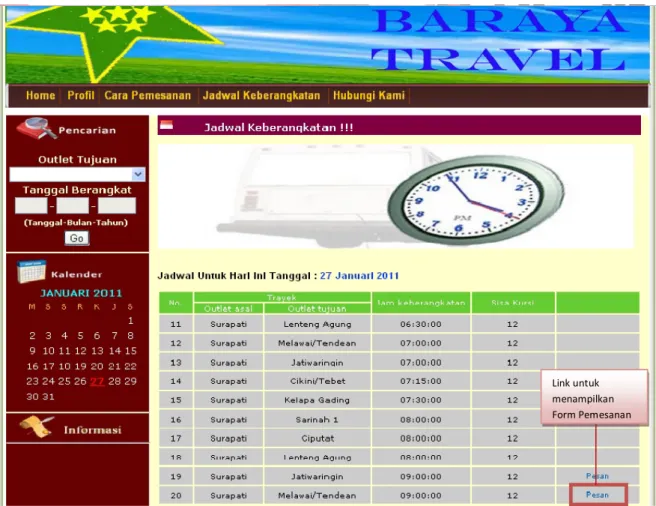 Gambar 5.8. Halaman Jadwal Keberangkatan 