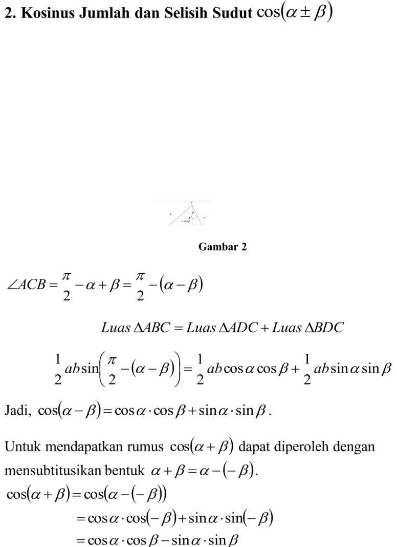 Gambar 2              ACB 2 2  BDC  Luas ADC  Luas ABC  Luas                  sinsin 2cos12cos1sin221abab ab     