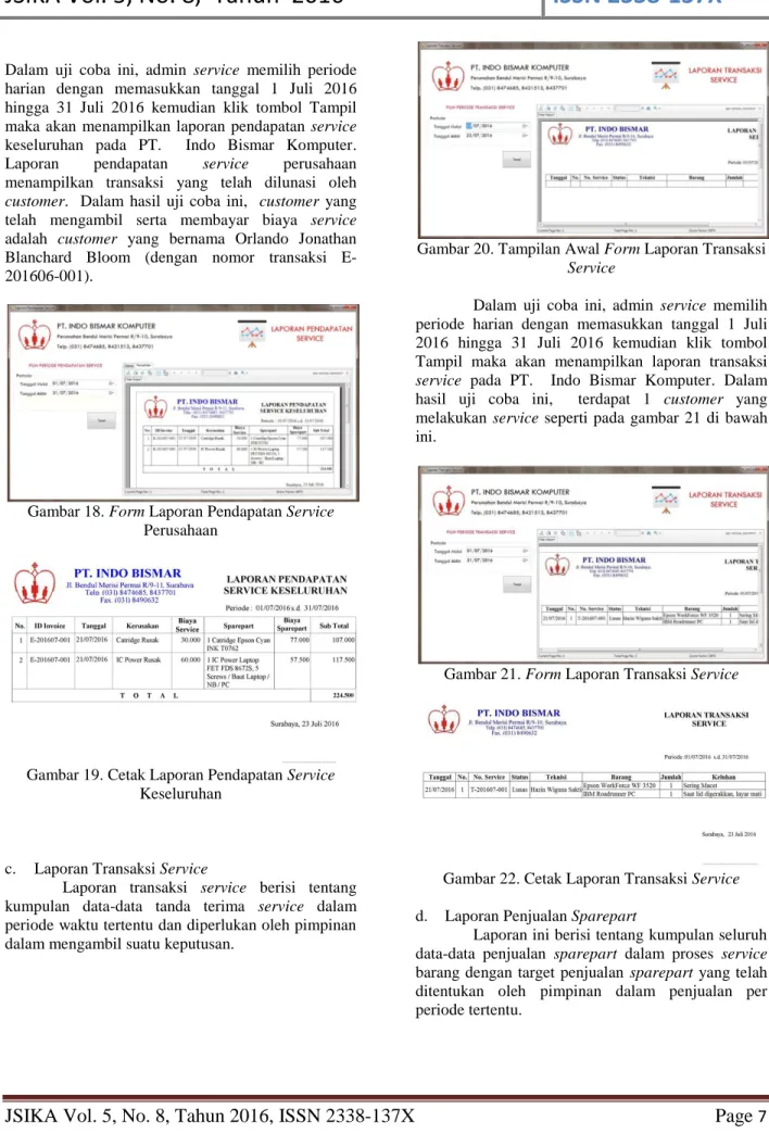 Gambar 18. Form Laporan Pendapatan Service  Perusahaan 