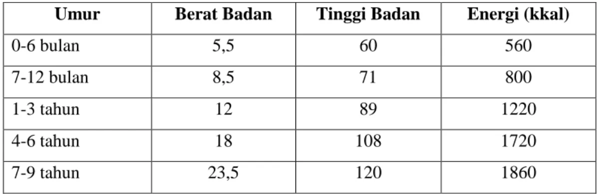Tabel 2.1. Kebutuhan Energi per hari 