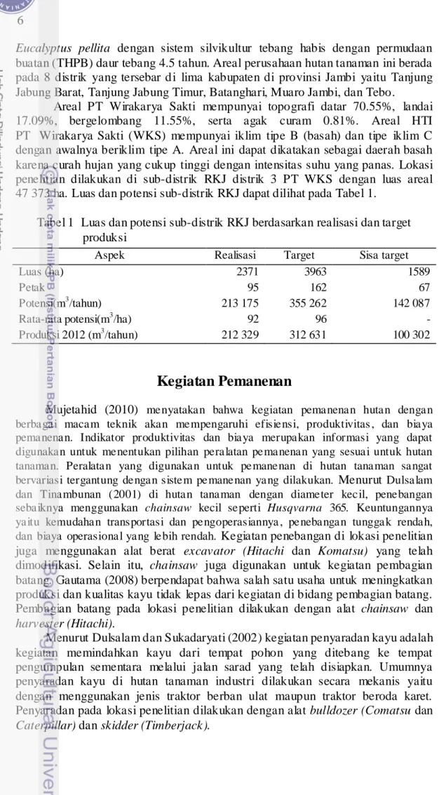 Tabel 1  Luas dan potensi sub-distrik RKJ berdasarkan realisasi dan target  produksi 