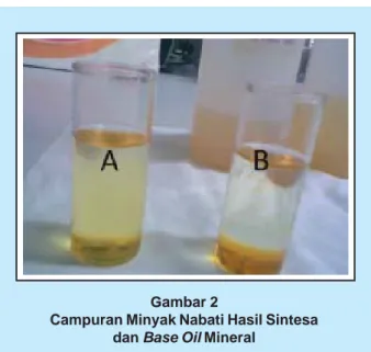 Gambar 2. menunjukkan bahwa castor oil  hasil modifikasi terpisah dan berada di lapisan bawah