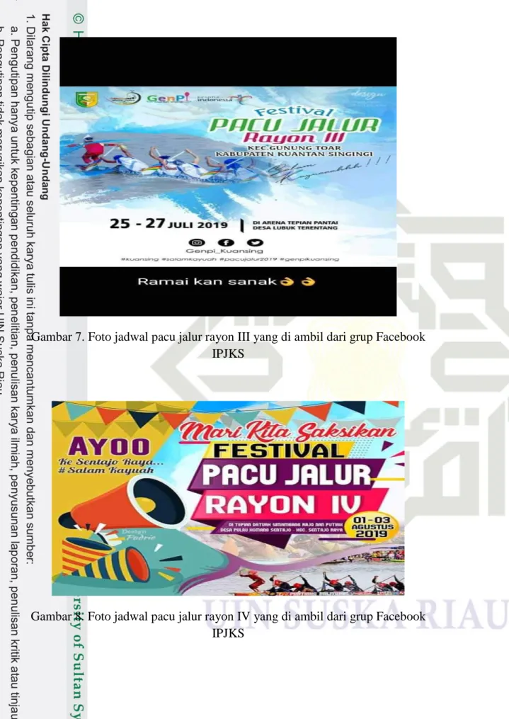Gambar 7. Foto jadwal pacu jalur rayon III yang di ambil dari grup Facebook  IPJKS 