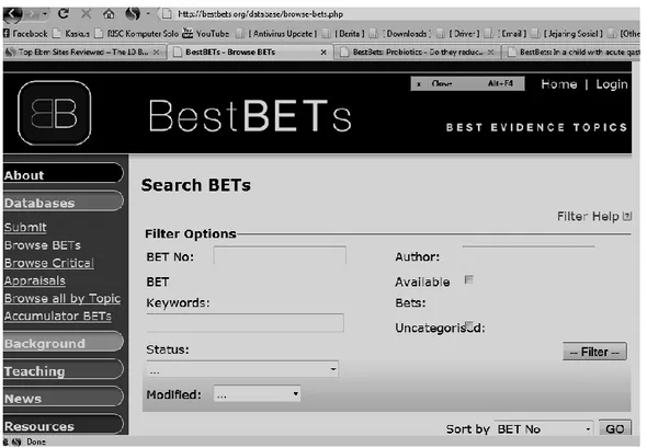 Gambar 5 Mencari sinopsis dari database BestBETS,   dengan mengetik kata kunci pada Search BETs