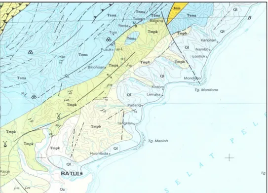 Gambar 2.21. Peta Geologi Daerah Batui (Sumber: Baseline Study Proyek Pengemb. Gas Matindok, 2007)