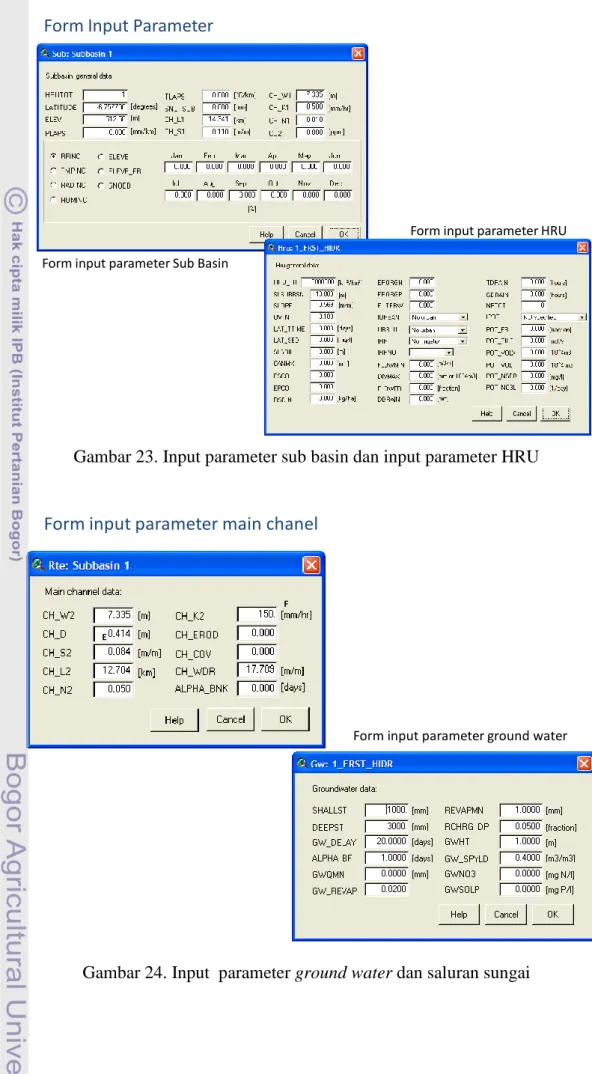Gambar 23. Input parameter sub basin dan input parameter HRU 