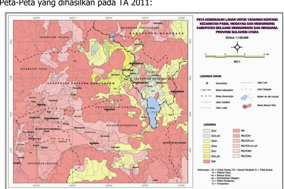 Gambar 1.   Peta  Kesesuaian  Lahan  Untuk  Tanaman  Kentang  daerah  MODASI  –  Sulawesi  Utara 