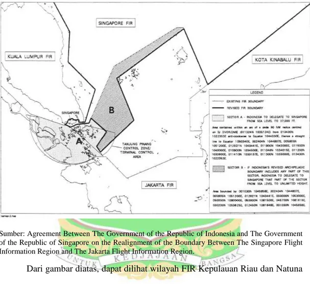 Gambar 1.1 Peta Pengelolaan FIR atas Singapura di Kepulauan Riau dan  Natuna 