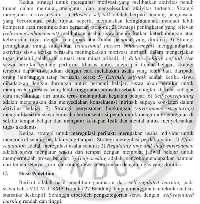 Tabel 1. Kategori Self-Regulated Learning 