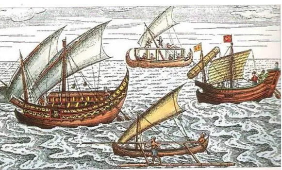 Ilustrasi  kapal-kapal  pada  masa  perkembangan  Islam  di  Nusantara 