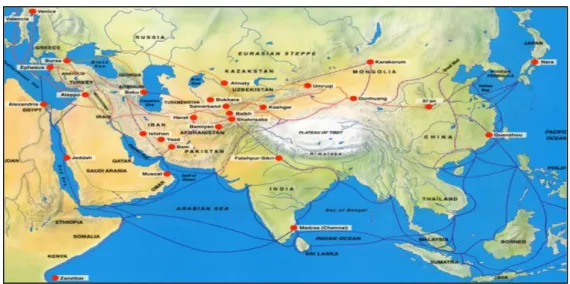Gambar 1 .  Peta Jalur perdagangan laut Internasional Abad 15.         