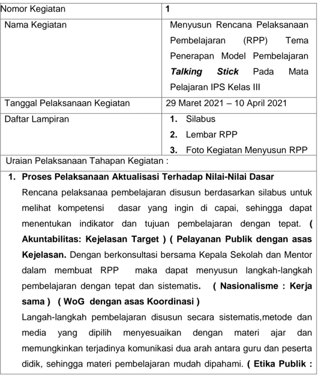 Tabel 5.1 Kegiatan Penyusunan Rencana Pelaksanaan Pembelajaran 